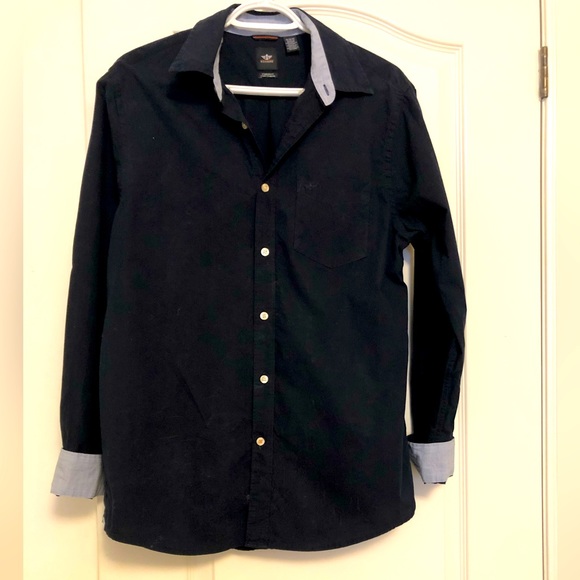 Black all cotton long button up shirt, unisex, cool cuffs, medium - Picture 3 of 8